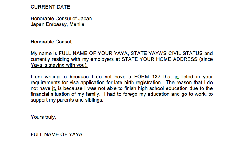 visa request letter for japan embassy